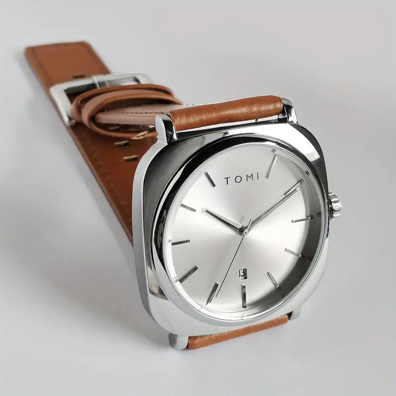 TOMI T-084 Men's Watch Quartz Date Leather Strap