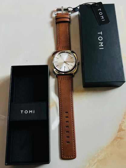 TOMI T-084 Men's Watch Quartz Date Leather Strap